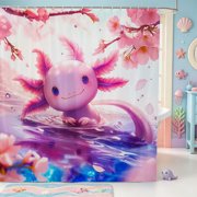 Manfei Pink Axolotl Shower Curtain 72Wx72L,Watercolor Salamander Print Bathroom Curtain