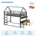 thumbnail image 3 of Low Bunk Bed Twin Over Twin with Desk and 2 Storage Drawers, Metal Floor Bunk Beds with Bookshelf & Side Pockets, House Shaped Twin Bunk Bed Frame with Safety Guardrail & Ladder, Black, 3 of 12