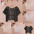 thumbnail image 2 of Outdoor Tops for Women V Neck Short Sleeve Crochet Hollow Out Knit Cover Up Ribbed Tops for Women,Beige,M, 2 of 4
