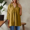 thumbnail image 2 of Baikeli Womens Oversized Cotton Linen T-shirts 3/4 Length Sleeve Split V Neck Tops Summer Casual Loose Fit Blouse Tees Rebajas del día Yellow XXL, 2 of 8