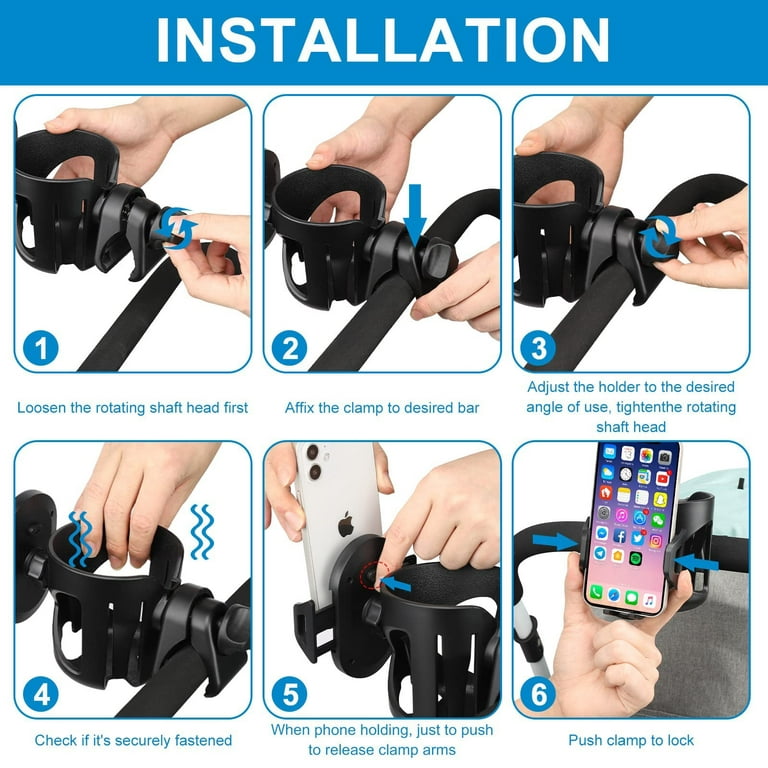 Universal Cup Holder with Phone Holder Mount, 2 in 1 Stroller Cup