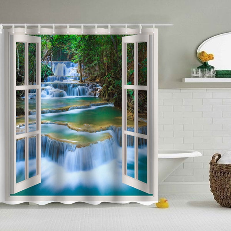 3D Waterfall Scenery Bathroom Waterproof Bath Shower Curtains