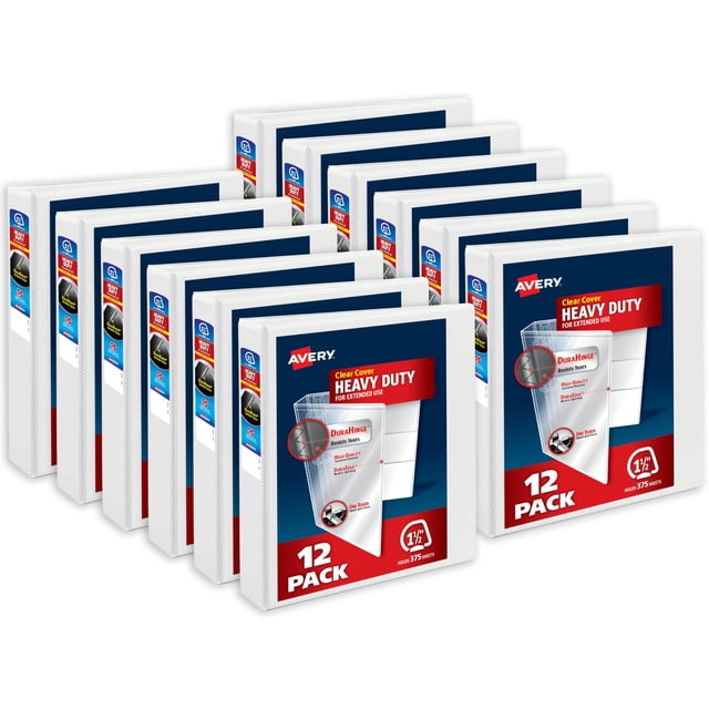 Carpeta Avery de alta resistencia con anillos inclinados de 1.5" - paquete de 12, blanca