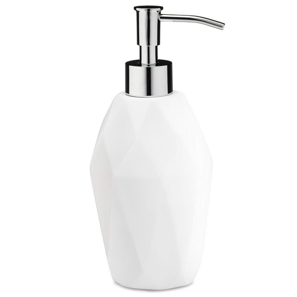 Essentra Home Distributeur de Savon Collection Blanche Moderne avec Pompe en Métal Chromé – 12oz