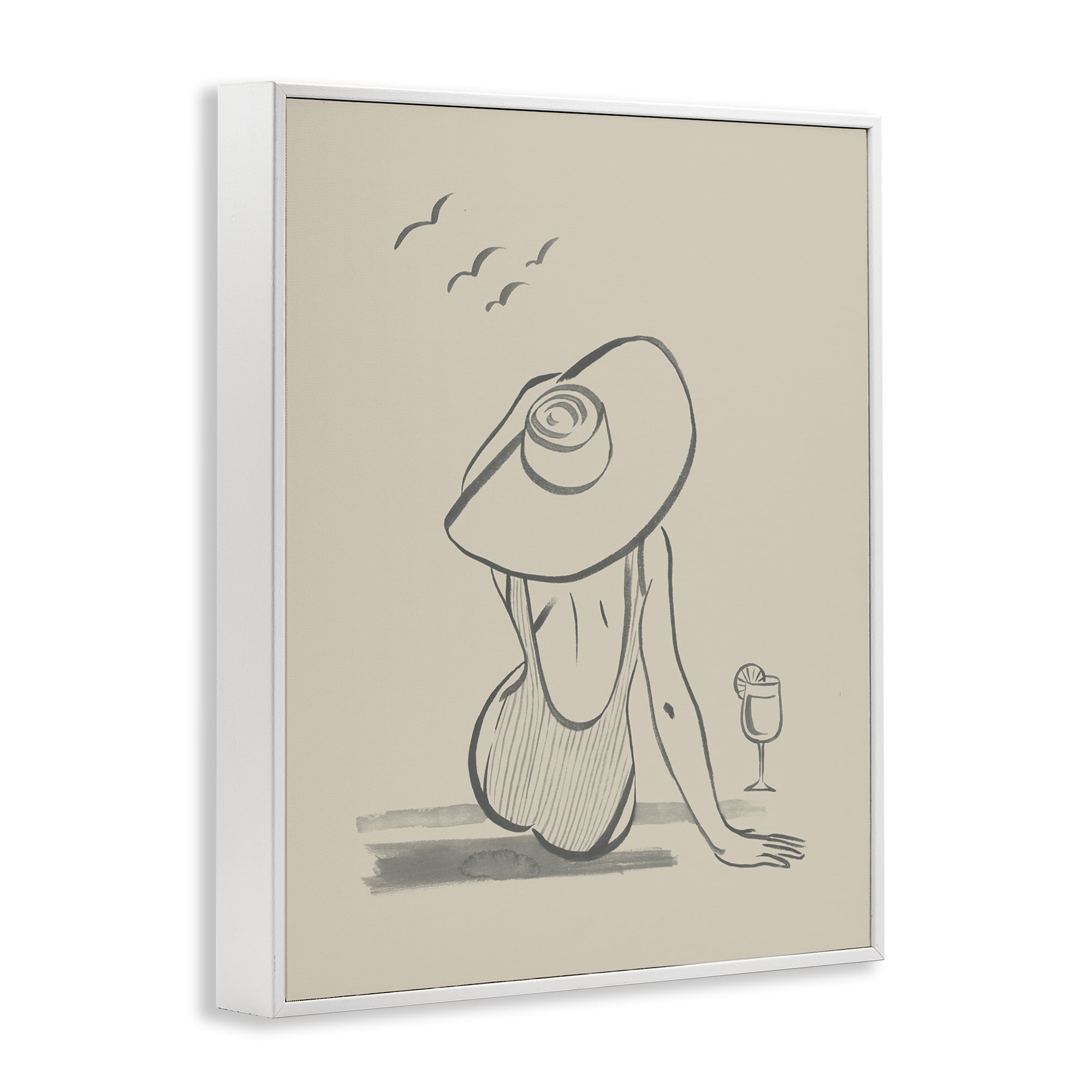 Stupell Industries Beach Day Drawing Novelty Drawing White Framed Art Print Wall Art, 11 x 14