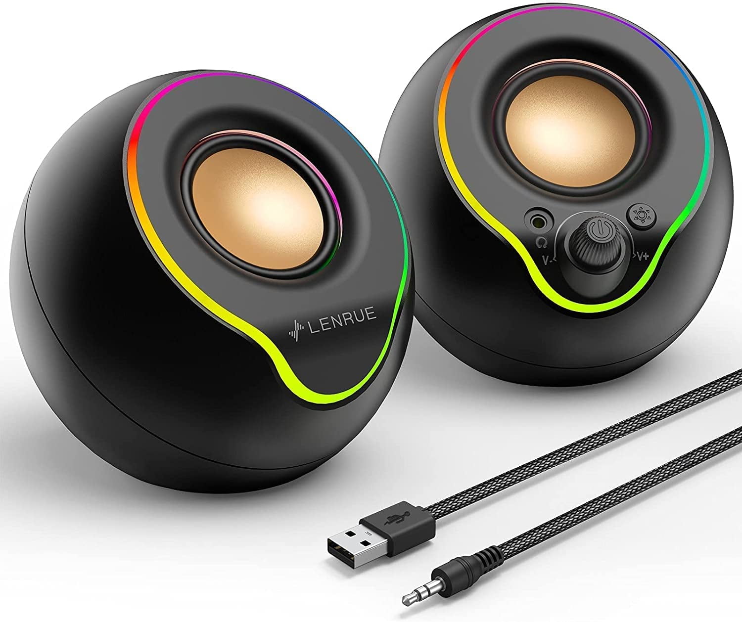 LENRUE Computer Speakers for Desktop Monitor, USB/USBC Powered PC