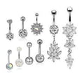 thumbnail image 1 of 9pcs Zircon Belly Button Rings Stainless Steel Hypoallergenic Navel Piercing Body Jewelry(Rose Gold), 1 of 2