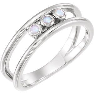 Ring Bezel Set Gem Bead - Jewels By Lux Sterling Silver Opal Three-Stone Bezel Set Ring