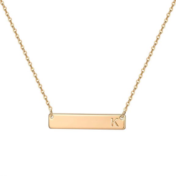 IEFSHINY Bar Initial Necklace for Women Dainty 14K Gold Plated Stainless Steel Engraved Letter Horizontal Bar Necklace Jewelry Gifts for Women