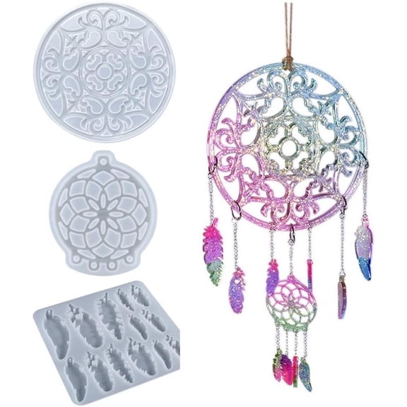 Dream Catcher Resin Molds, Dreamcatcher Resin Casting Molds with Jump Rings, String for DIY Crafts Making, Homemade Crafts, Home Decoration