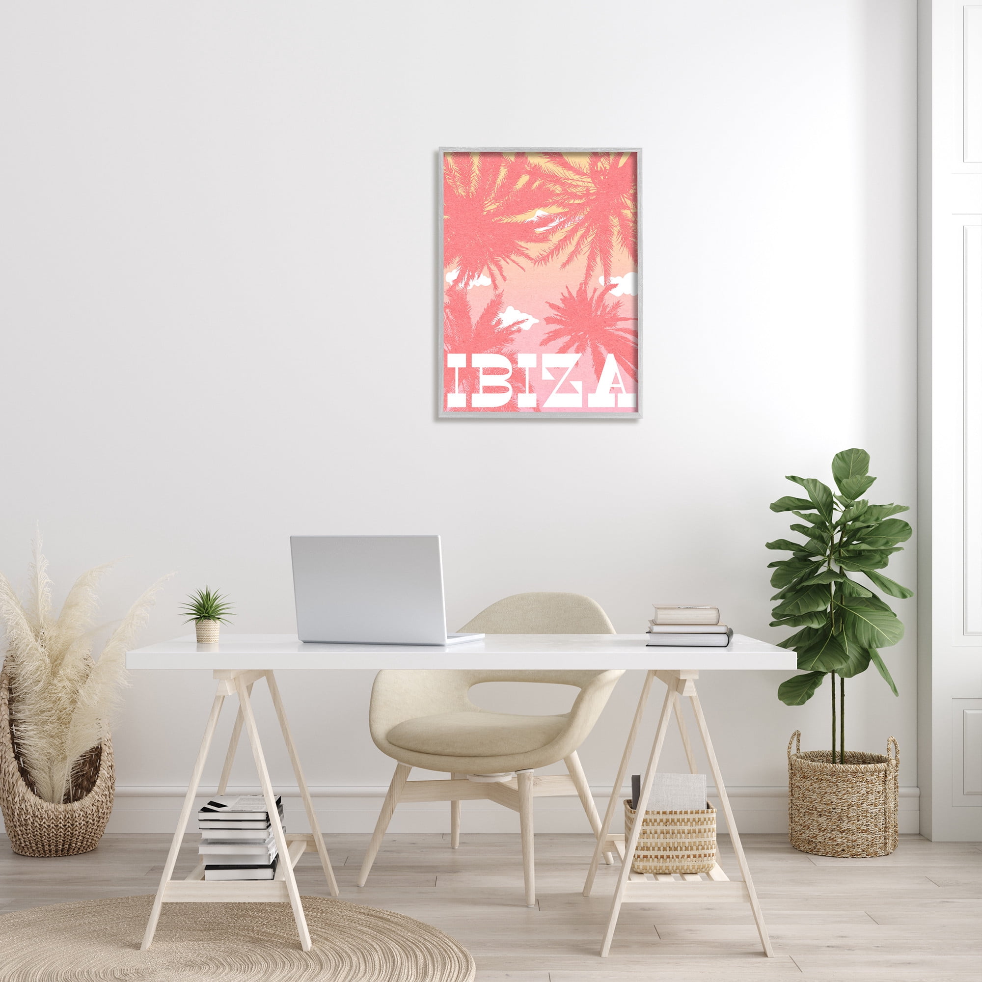 Stupell Industries Tropical Ibiza Palm Trees Graphic Art Gray Framed Art Print Wall Art, Design by Daphne Polselli