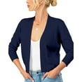 thumbnail image 5 of URBAN DAIZY Women's Classic 3/4 Sleeve Crop Bolero Cardigan Open Front Cropped Shrugs Knit Sweater A09_620 Navy 3XL, 5 of 7