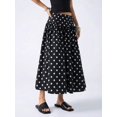 thumbnail image 3 of Black Polka Dot A-Line Midi Skirt For Women, Flowing Cotton Skirt With Elastic Waistband, 3 of 7