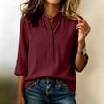 thumbnail image 6 of Babysbule Women Mandarin Collar Henley Blouse Flare 3/4 Sleeve Loose Fit Casual Top for Summer Office Brunch Daily Outfits, 6 of 9