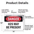 thumbnail image 2 of (2 Pack) H2S May Be Present OSHA Danger Sign 14 Inch X 10 Inch Indoor / Outdoor Rust-Free Aluminum Metal Signs for Workplace, Workshop, and Construction Site, Made in the USA, 2 of 8