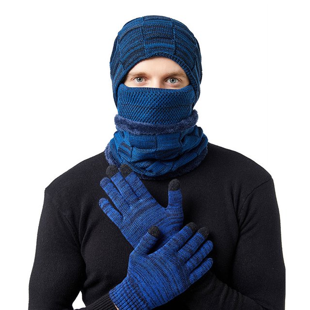 Gorro, bufanda, máscara y guantes cálidos de 4 piezas para hombres y mujeres (azul) Sincero Electrónica