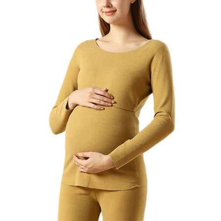 

Colisha Lightweight Base Layer Long Johns Set Ladies Breastfeeding Sleeve Pajama Sets Ultra Soft 2 Pieces Top And Bottom Suits Yellow M
