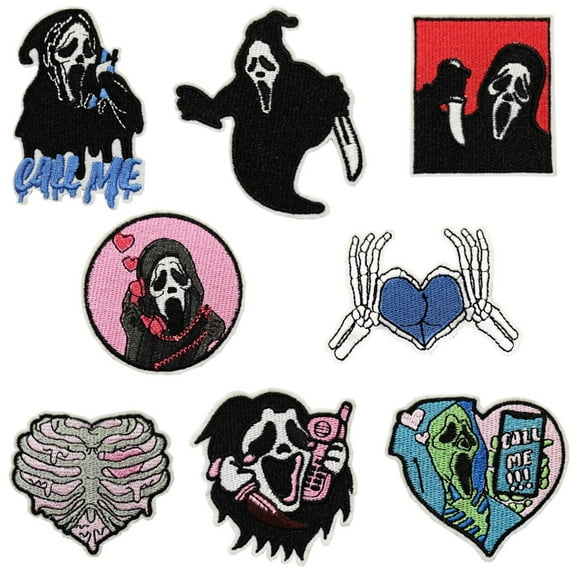 8 pcs Halloween Styles Embroidered Patches, Bright Vivid Colors, Sew On/Iron On Patch Applique for Clothes, Dress, Hat, Jeans, DIY Accessories