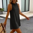 thumbnail image 4 of Mini Dress for Women 2026 Solid Linen Crew Neck Summer Vacation Going Out Cute Short Dress Black XL, 4 of 6