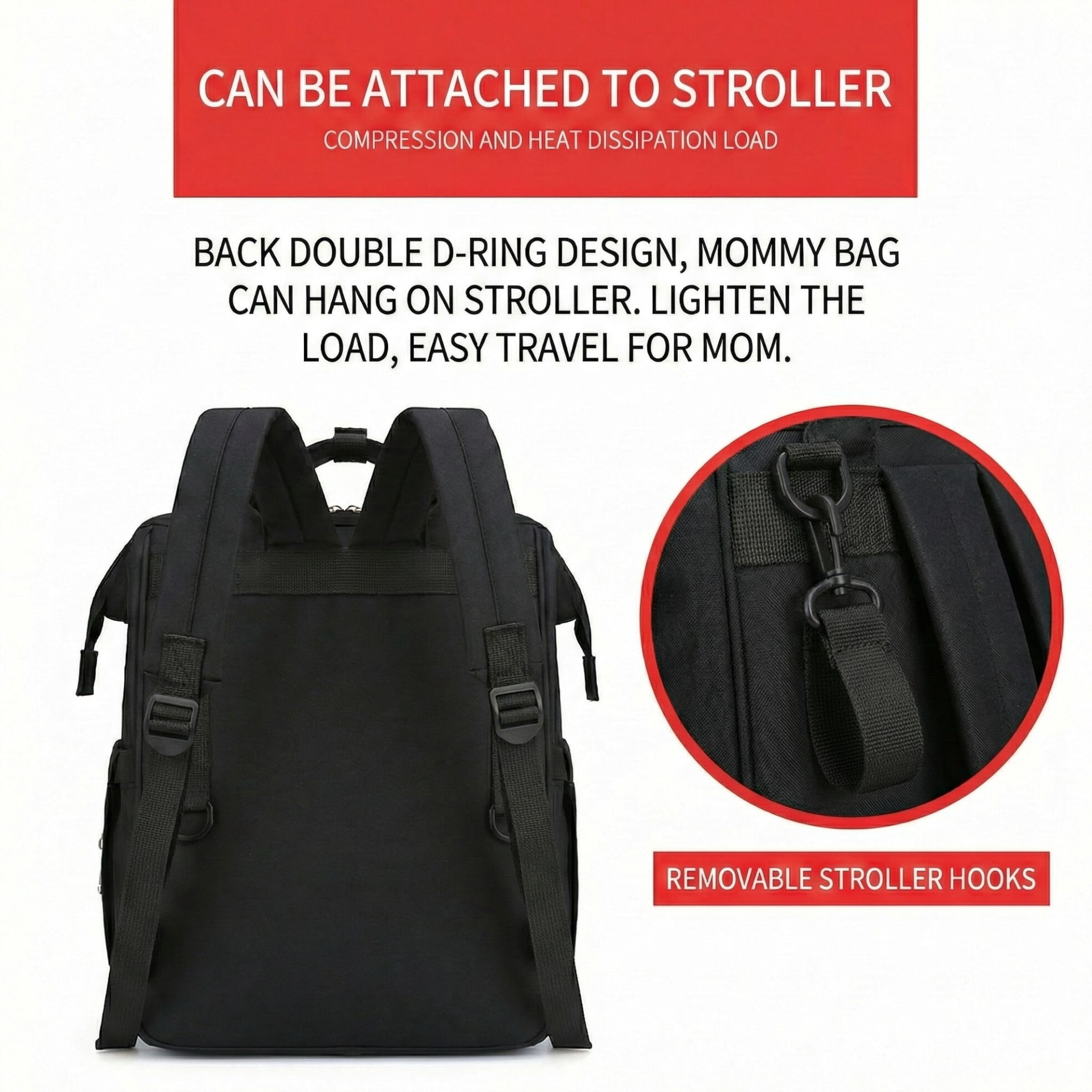 Baby diaper bag, backpack-style diaper bag, large waterproof baby bag, baby travel bag, with diaper pad and USB charging port, a great baby christening gift for mom, black.