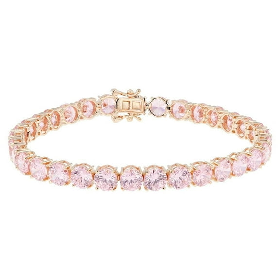 14K Gold Plated Pink Sapphire Round Tennis Bracelet pink sapphire birthstone bracelet gemstone jewelry best friend gift