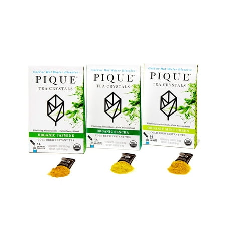 Pique Organic Green Tea Crystals Sampler, Antioxidants, Energy, Gut Health, 42 Single Serve Sticks (Pack of 3) Green Teas 42 Count (Pack of