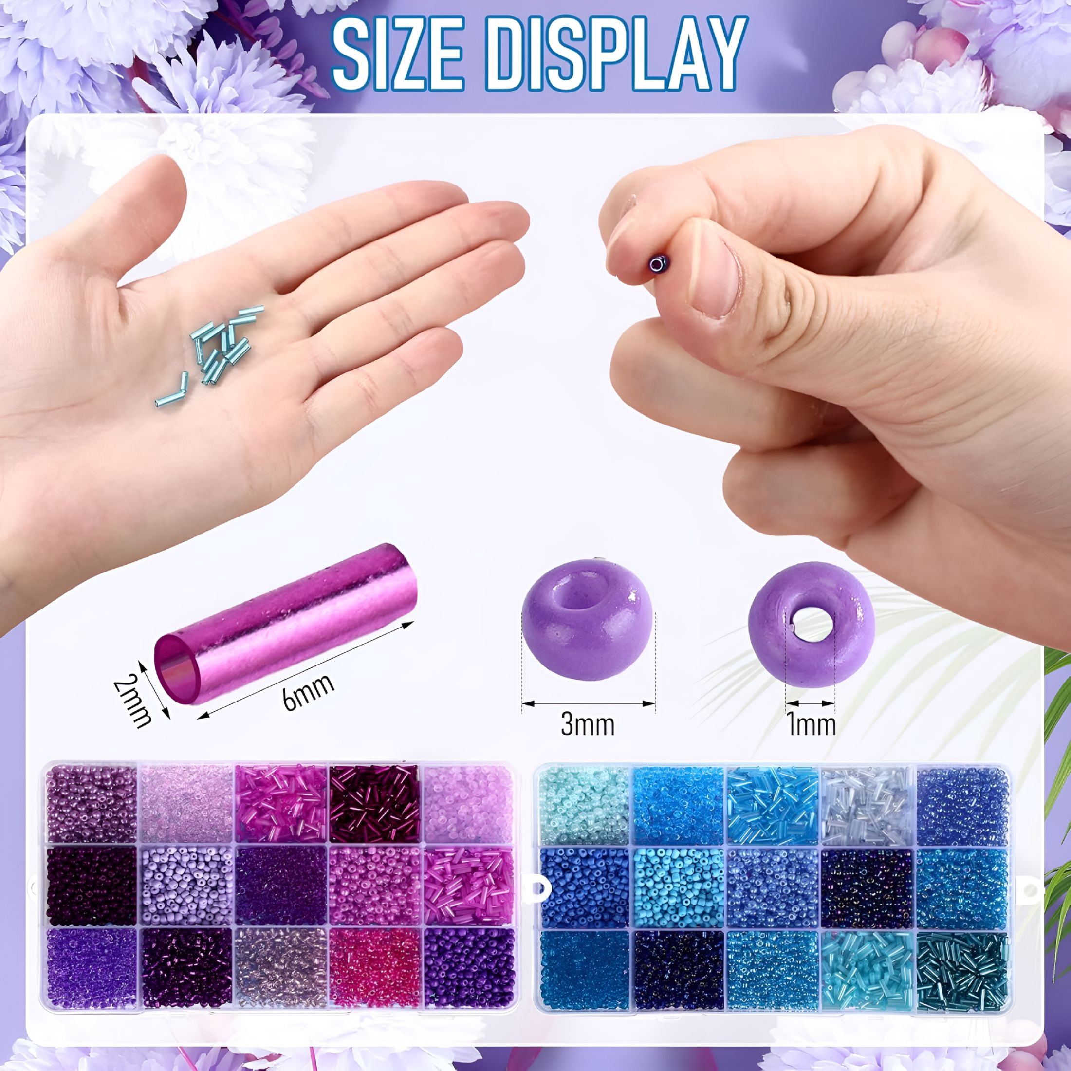 TUWAFE 2026 New 30 Colors Glass Seed and Bugle Beads Kit 2 Organizer Boxes Loose Beads for Jewelry Making Diy Crafts Bracelets and Necklaces(Blue and Purple)