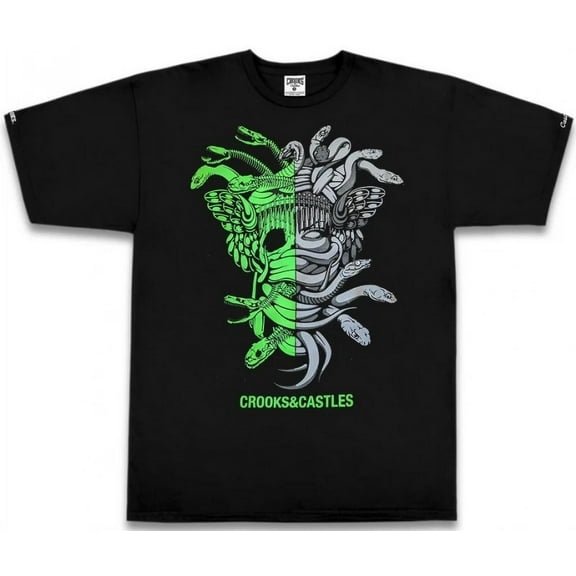 Crooks & Castles Men's Half Medusa Graphic Tee T-Shirt (Small, Black)