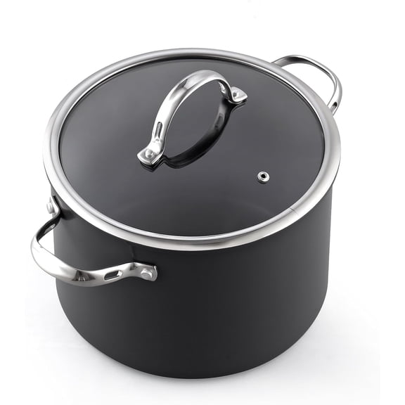 Cooks Standard Classic 8-Quart Stock Pot Dutch Oven Casserole with Glass Lid, Hard Anodized Nonstick Stockpot, Not Induction, Black