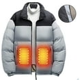 thumbnail image 3 of Mens Heated Puffer Jackets Stand Collar Winter Warm Heating Outerwear Coats Quilted Zip-Up Heated Jacket L, Gray, 3 of 7