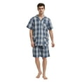 thumbnail image 4 of GLOBAL Men’s Cotton Short Sleeve and Shorts Yarn Pajama Set, Summer Soft Classic Plaid Loungewear with Pockets, Sizes L, 4 of 6