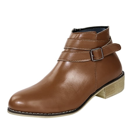 

Mackneog Color Women Toe Non Slip Booties Solid Heels Zipper Short Shoes Round Women s Gift on Clearance