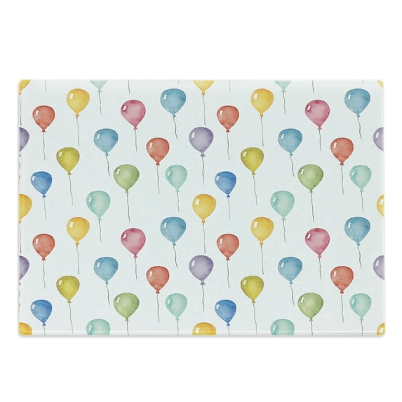 Colorful Cutting Board, Colorful Balloons Birthday Party Theme Celebration Festival Surprise Event Pattern, Decorative Tempered Glass Cutting and Serving Board, Large Size, Multicolor, by Ambesonne