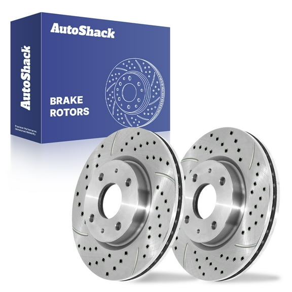 AutoShack 10.84" (275.3 mm) Front Vented Drilled & Slotted Brake Rotors Coated | Replacement for 2008-2011 Ford Focus | Silver Zinc Coated | 2-PC Set | SilverShield Pro