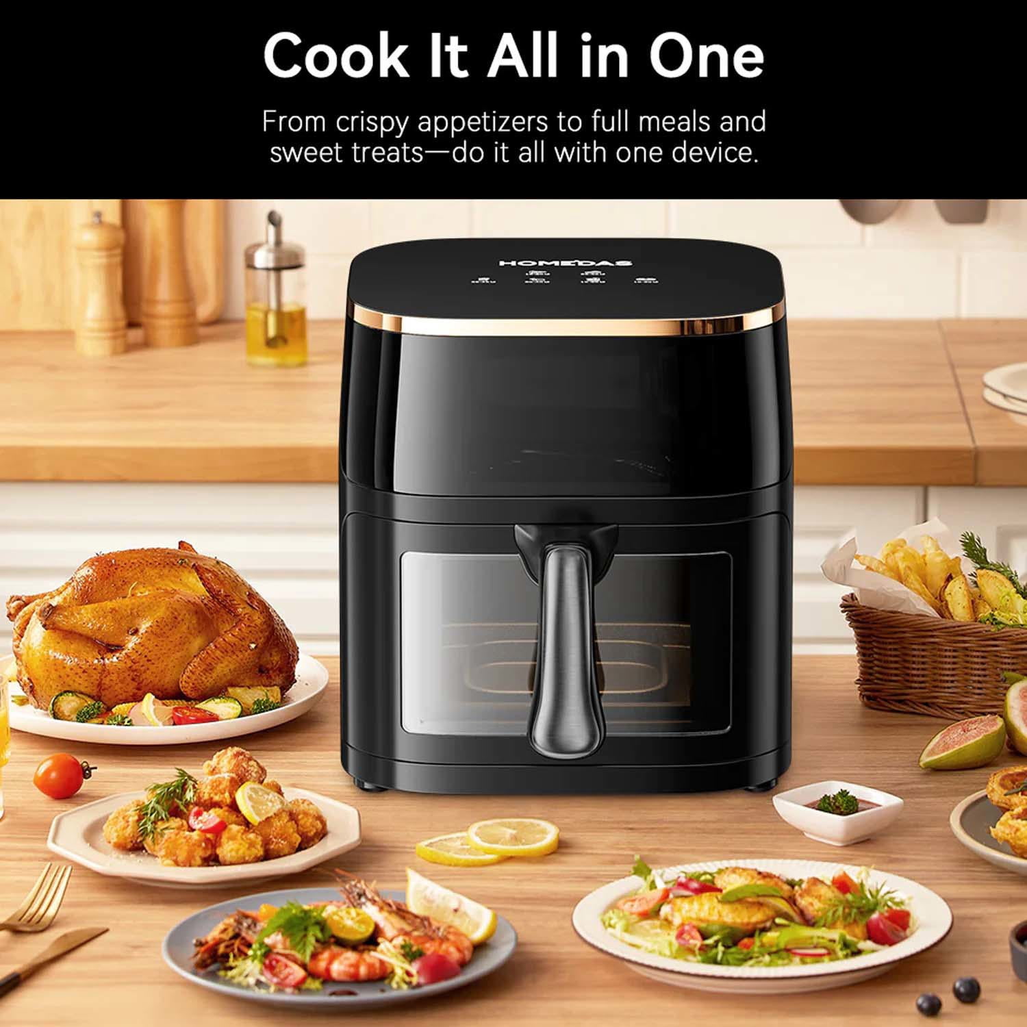 HOMEDAS® 8L/8.45QT 6-in-1 Visible Window Air Fryer Oven Oilless Cooker with Digital LED Touch Screen, 6 Preset Cookings, Dishwasher-Safe Basket