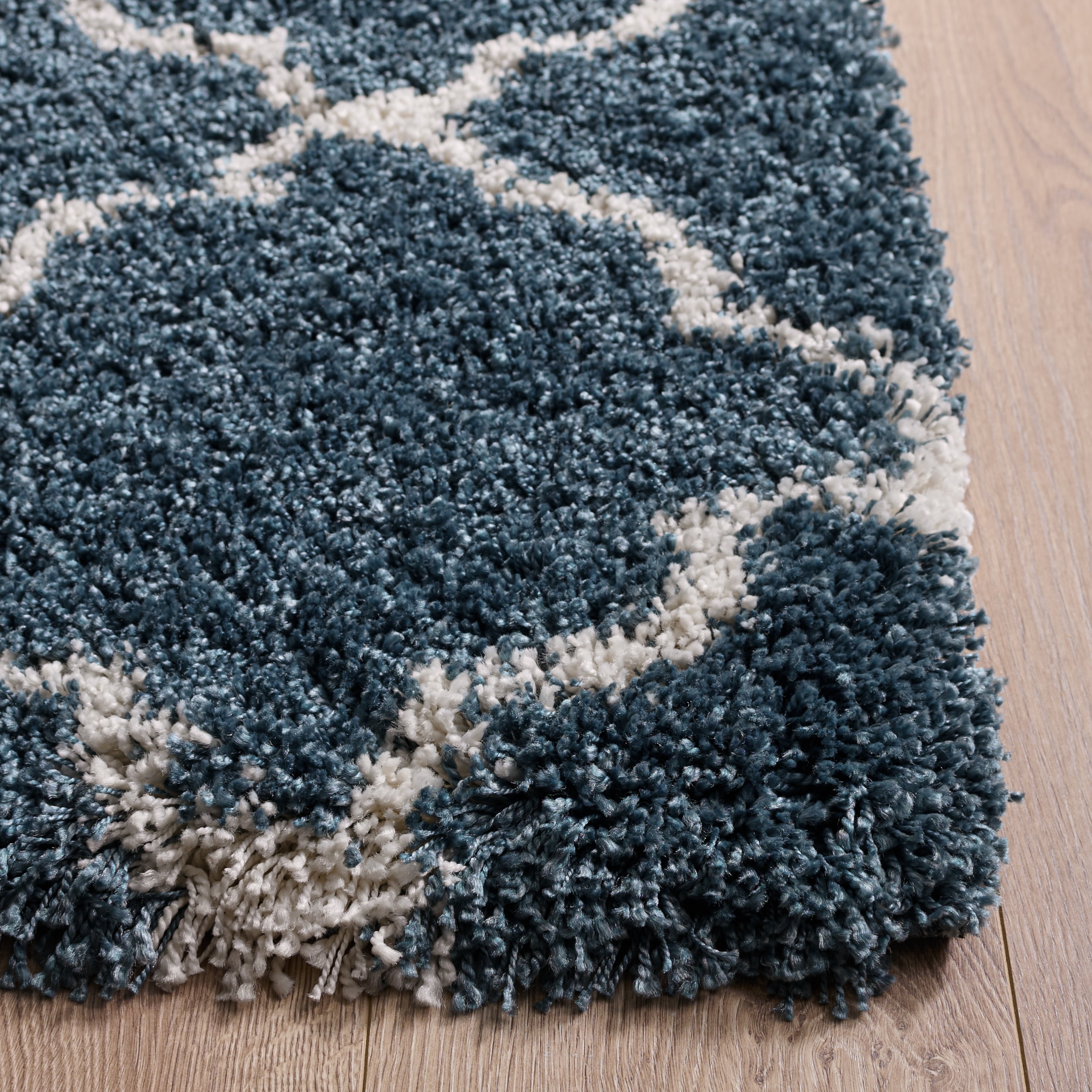 Safavieh Hudson Jaye Geometric Shag Area Rug, Slate Blue/Ivory, 4' x 4' Square