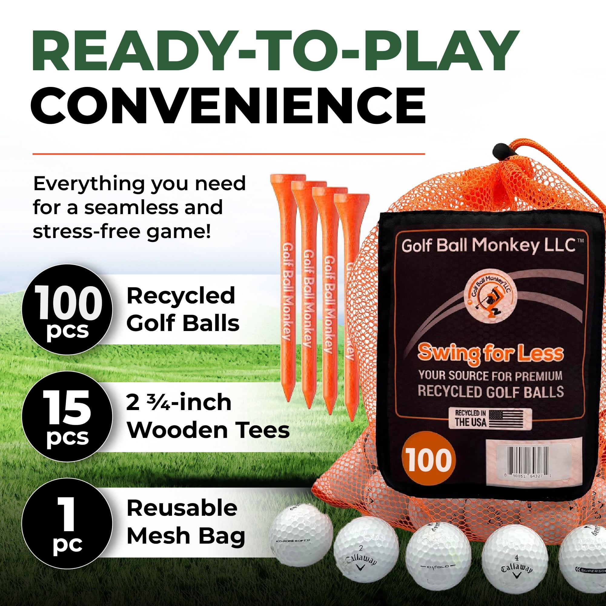 Golf Ball Monkey Cheap Recycled Golf Balls for Callaway Mix White 5A Mint 100 Golf Balls for Callaway Supersoft, Superhot, Warbirds, Diablo. Hex Tour Soft & More  w/ Tees and Mesh Bag