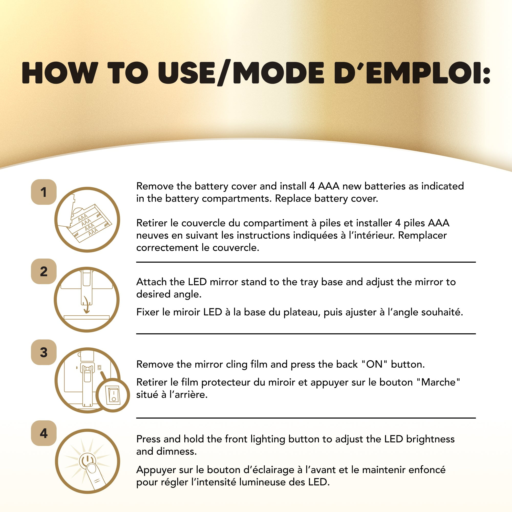 Glam up LED Trifold Mirror, Silver