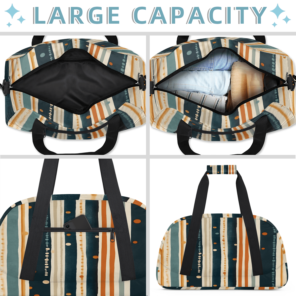 Herdesigns Striped Sports Duffle Bag for Women & Men, Striped Design Gym Bag Dance Bag Overnight Bag Carry On Weekender Travel Bag