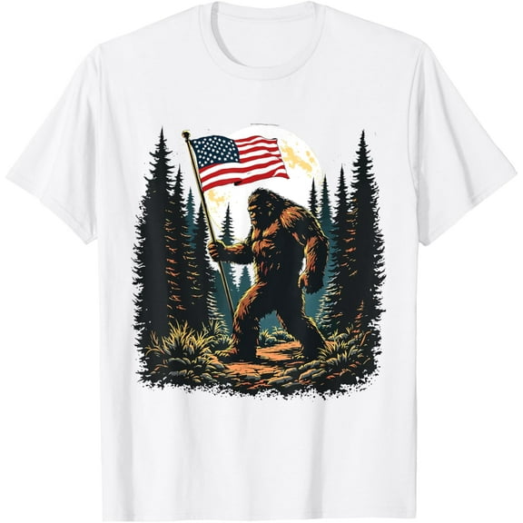 Big Foot Bigfoot Sasquatch American Flag Patriotic 4th July T-Shirt