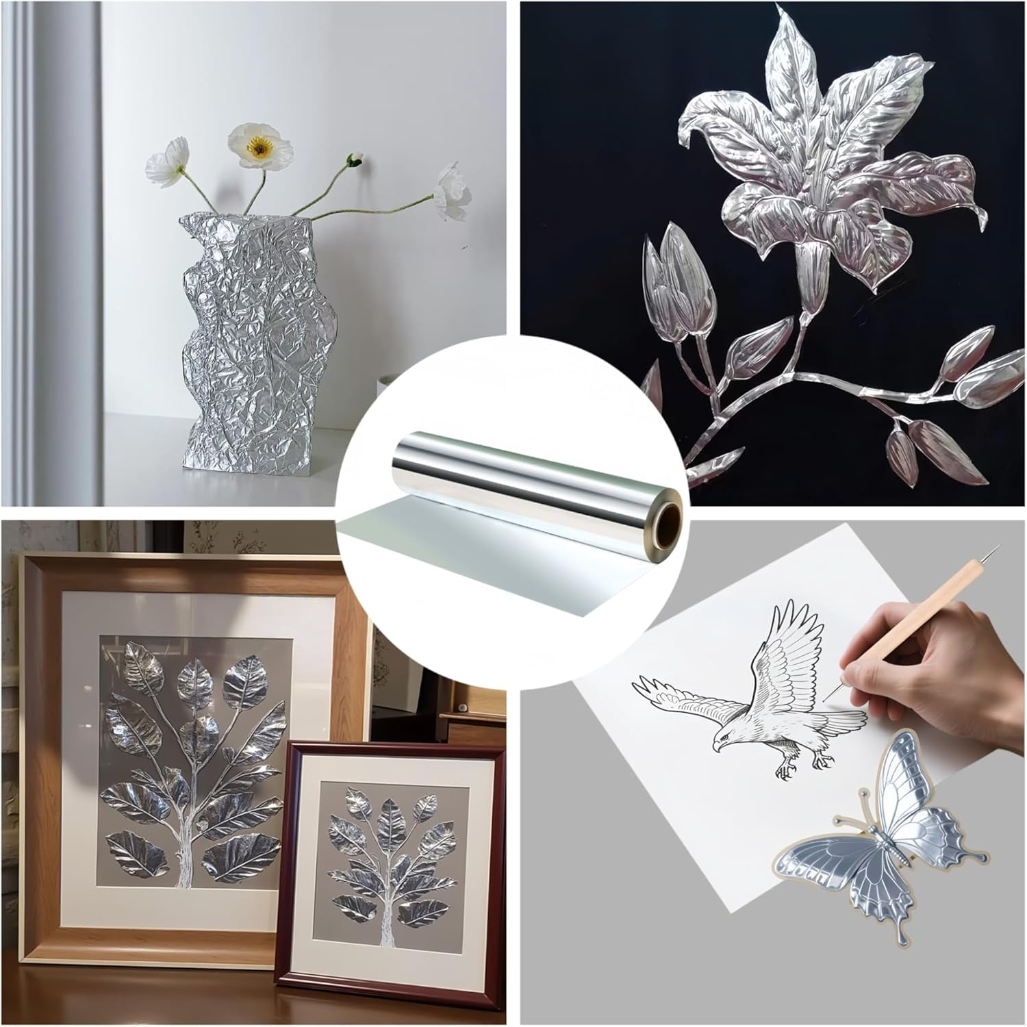 Heavy Duty Foil Aluminum Roll: Foil Aluminum Roll, Thickened Micron Aluminum Flashing Roll Aluminum Sheet Metal, Foil Sheets for Crafts, Painting, Embossing, Tin Foil Sheets (8in W, 33ft L, 70um)