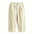 thumbnail image 6 of VBVC Women's Cotton Linen Elastic Waist Capri Pants , Summer Wide Leg Cropped Pants For Women,Ladies' Lightweight Trousers with Pockets,Beige,S-3XL, 6 of 8