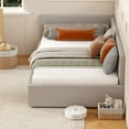 thumbnail image 2 of Twin daybed with headboard, Corner Bed Frame with Bed Rails, Velvet Upholstered Sofa Bed with Guardrail for Bedroom, Guest Room, Adjustable Installation, Wooden Slats Support, Light Grey, 2 of 8