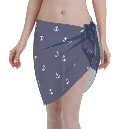 Ocsxa Anchor Heart Blue Print Sarong Coverups For Women Bathing Suit Wrap Swimsuit Skirt Beach Bikini Cover Up Swimwear