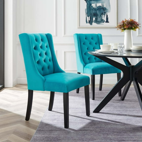 Modway Baronet Performance Velvet Dining Chairs - Set of 2 in Blue