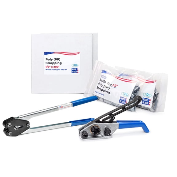 IDL Packaging USA Made 1/2" x 400' Polypropylene (PP) Strapping Kit, 300 lbs Break Strength