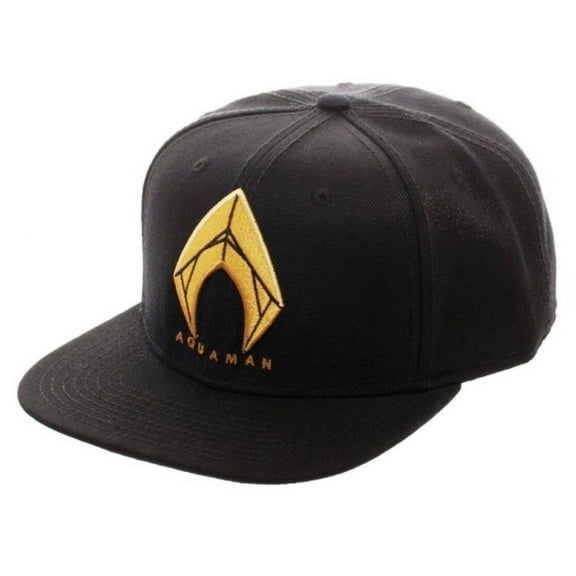 Aquaman Icon Embroidered Symbol Black Snapback Baseball Hat