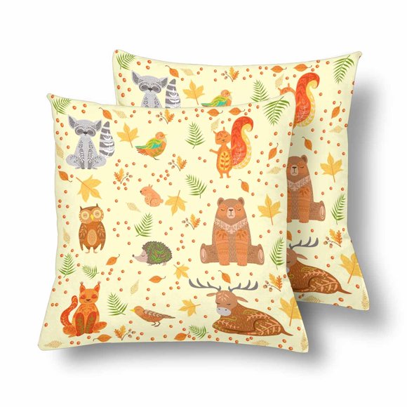 YUSDECOR Forest Animals Pillowcase Pillow Protector Cushion Cover 18x18 inch,Set of 2