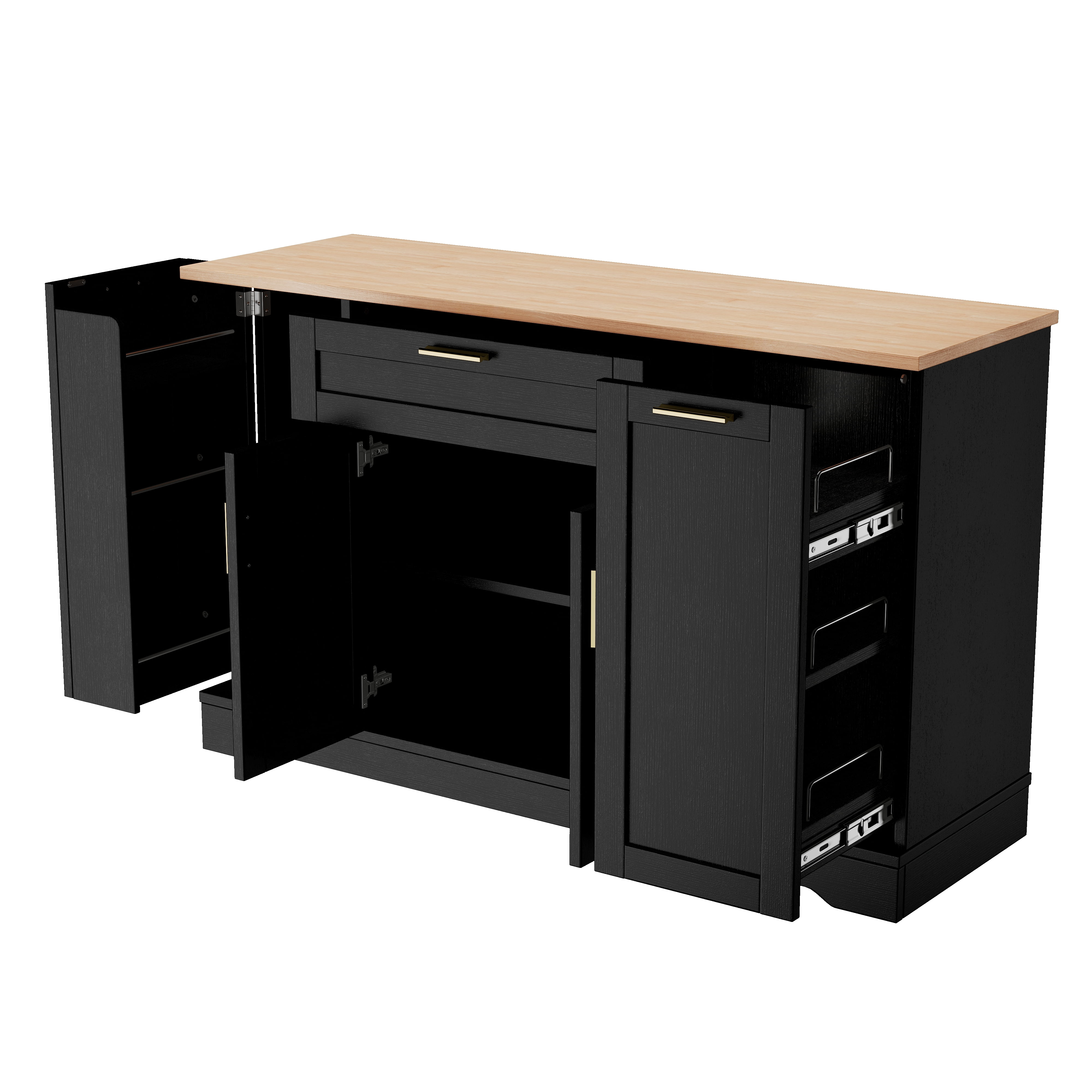 Euroco Multi-Functional Sideboard Buffet Cabinet with Storage,53.7" Extendable Dining Table with Adjustable Shelves,Drawers & 3-Tier Pull-Out Rack,Wooden Coffee Bar Cabinet for Kitchen Living Room