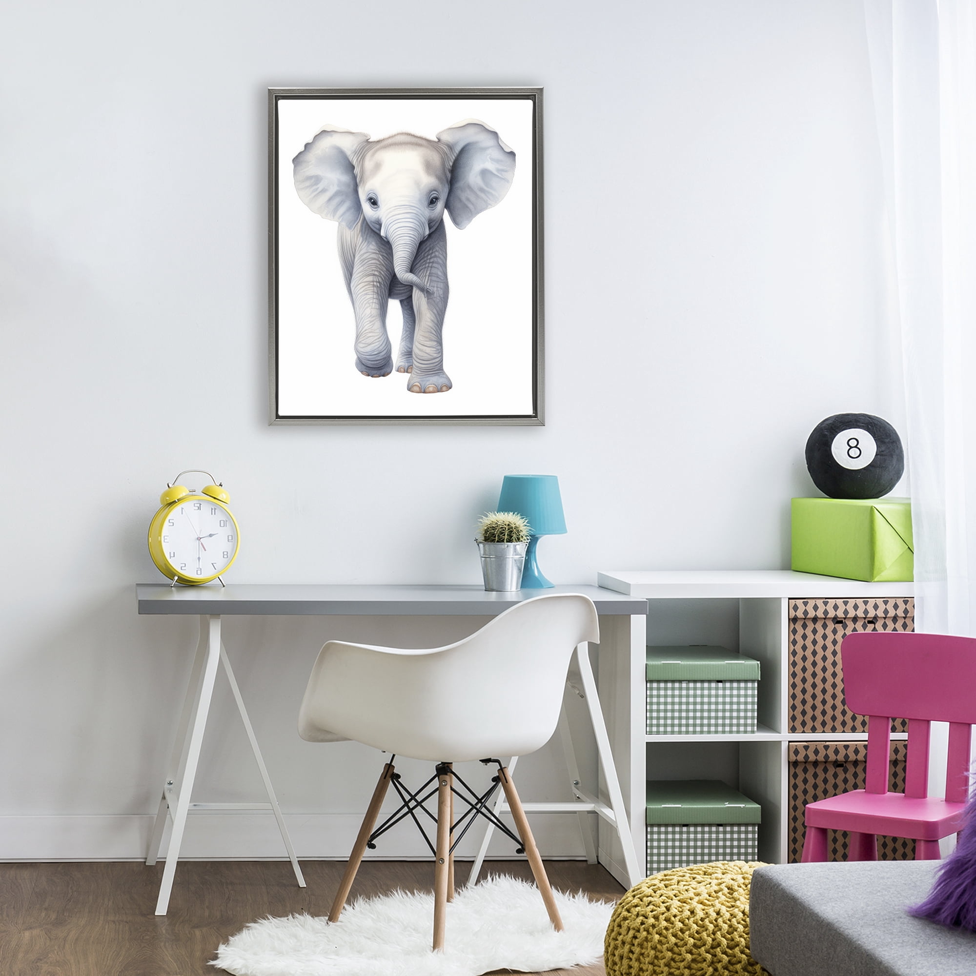 Stupell Industries Big Budding Pachyderm Gray Framed Floater Canvas Wall Art, design by Ray Powers